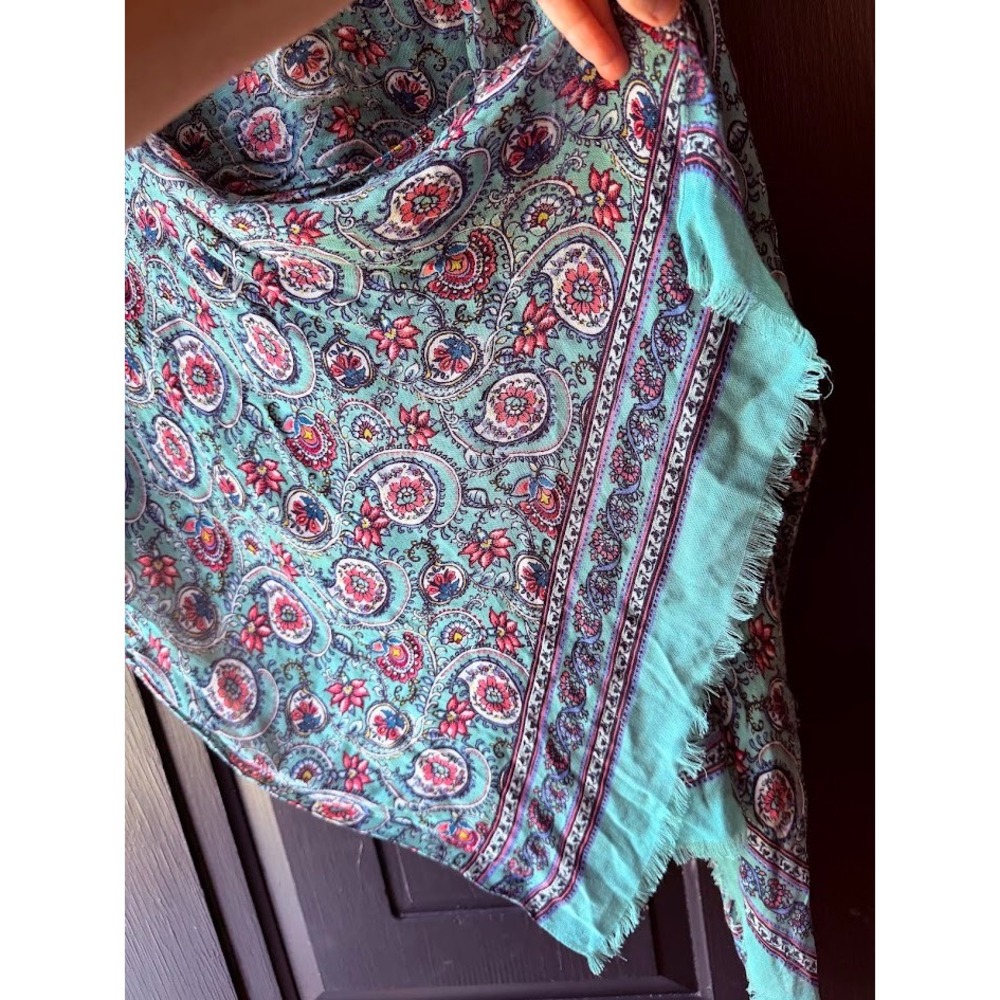 Womens Turquoise Paisley Floral Medallion Scarf Wrap Eyelash Fringe Boho Multi - Picture 5 of 9